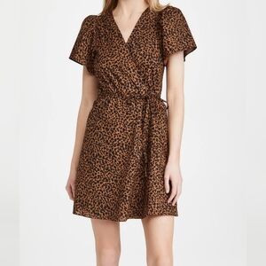 Madewell Brown Leopard Animal Print Wrap Mini Dress Size S Spring Summer